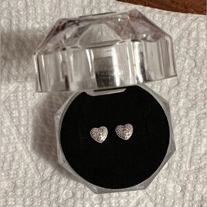 Diamond and Silver Heart pave set Stud Earrings Hypoallergenic w/screw back NEW